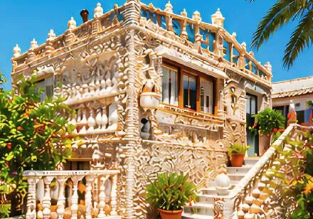 Casa de las Conchas, med vegger og rekkverk dekket av skjell